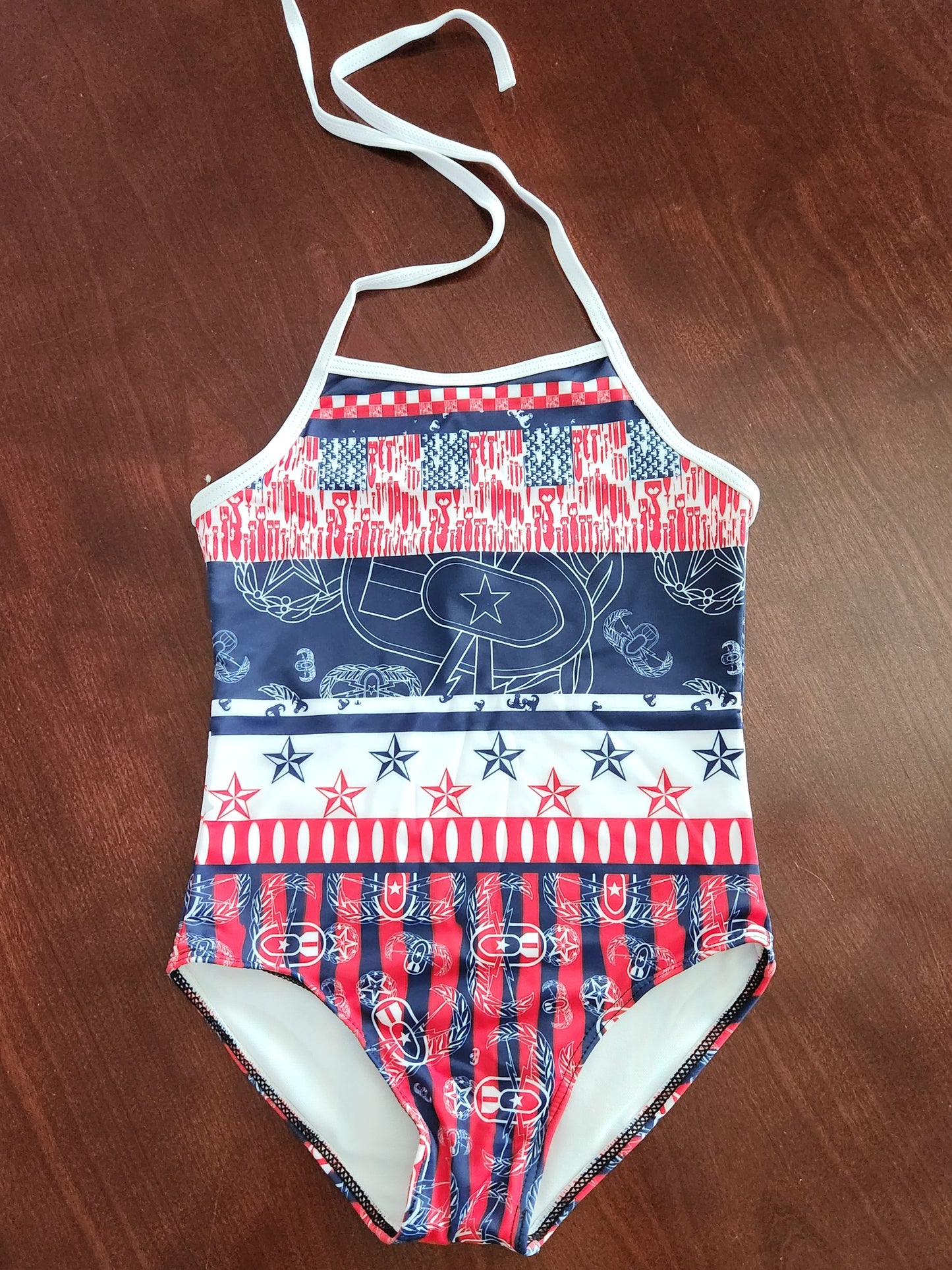 Girls' One-Piece Swimsuit - "Badges & Stripes"