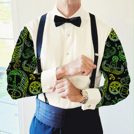 CUSTOM ORDER - Mess Dress Shirt (Men's) - "EOD Mixed Badges" (Lemon Lime on Black)