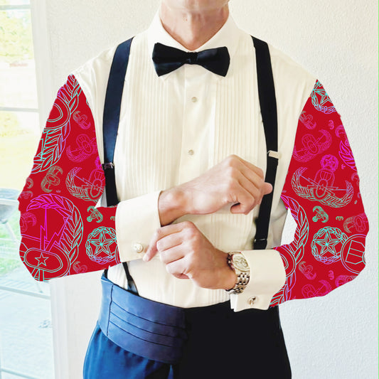 CUSTOM ORDER - Mess Dress Shirt (Men's) - "EOD Mixed Badges" (Rainbow on Red)