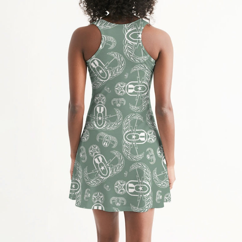 Racerback Dress - "EOD Badges X 3" (White on Sage)