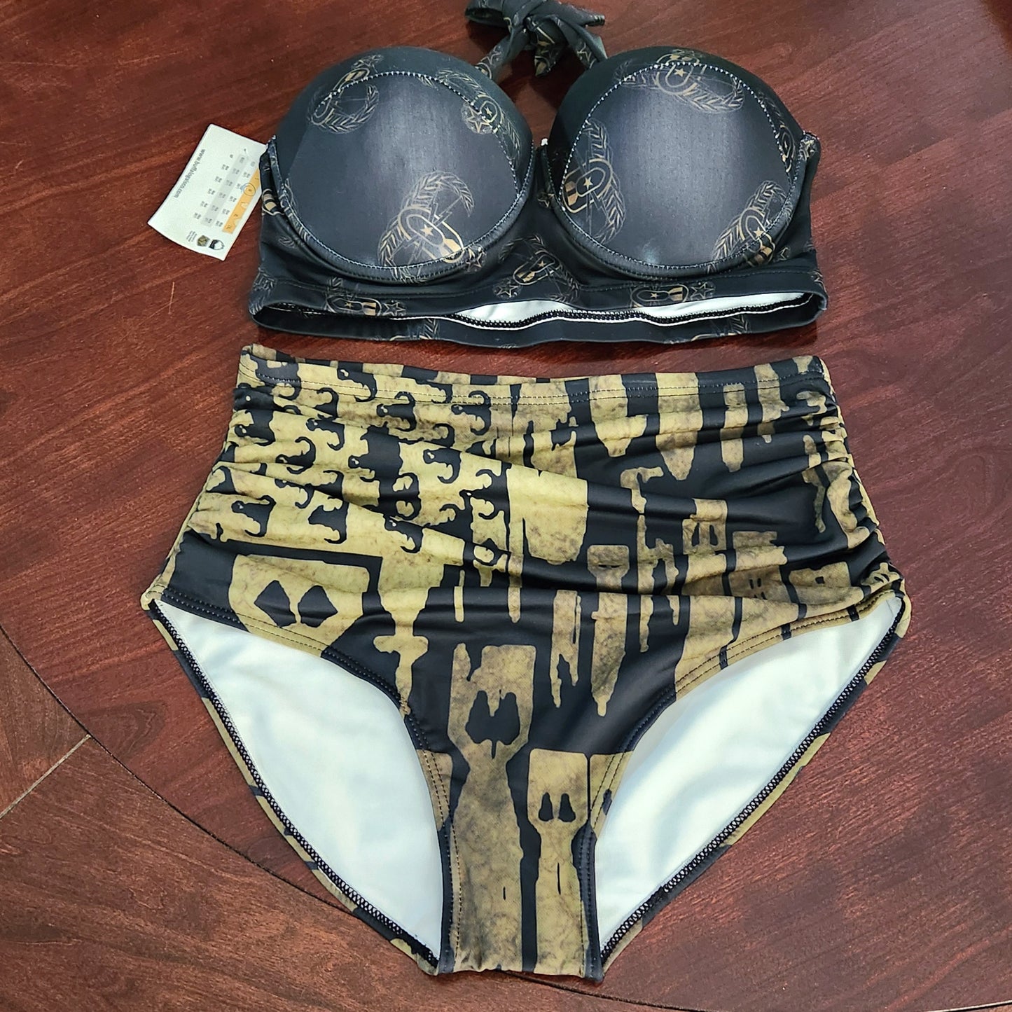 Women's Retro Halter Two-Piece - "EOD Badges & Flags" (OD Green & Black)