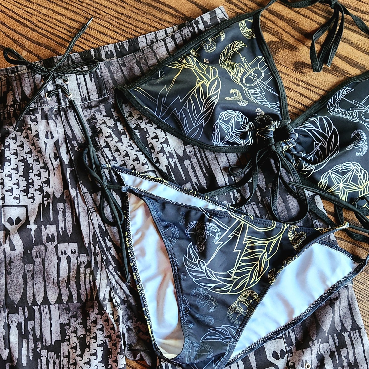Men's Board Shorts - "EOD Bomb Flag" (Grey on Black)