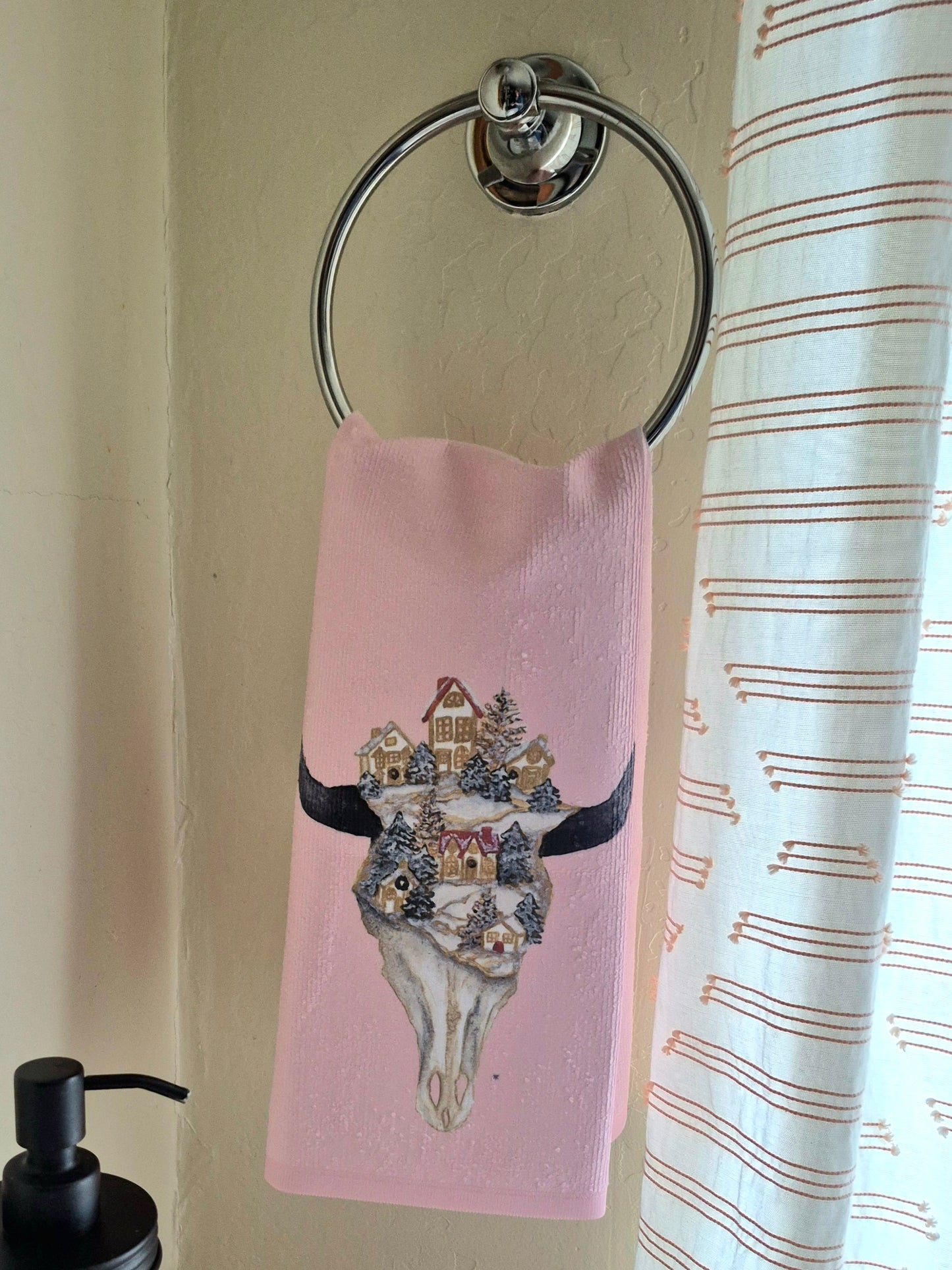 Hand Towel - "Christmas Village Skull"