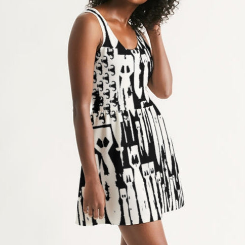 Scoop Neck Skater Dress - "EOD Bomb Flag" (White on Black)
