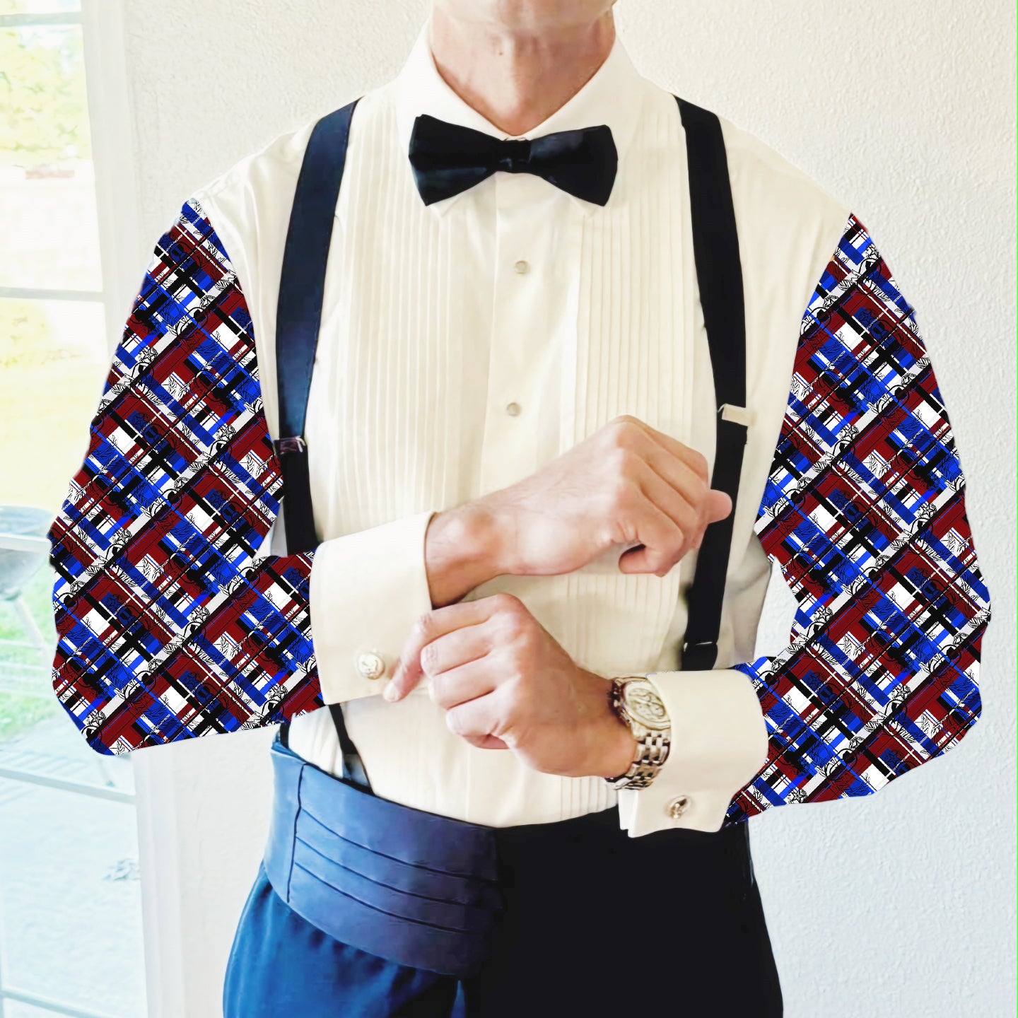 CUSTOM ORDER - Mess Dress Shirt (Men's) - "EOD Flannel Plaid" (Red, White, & Blue)