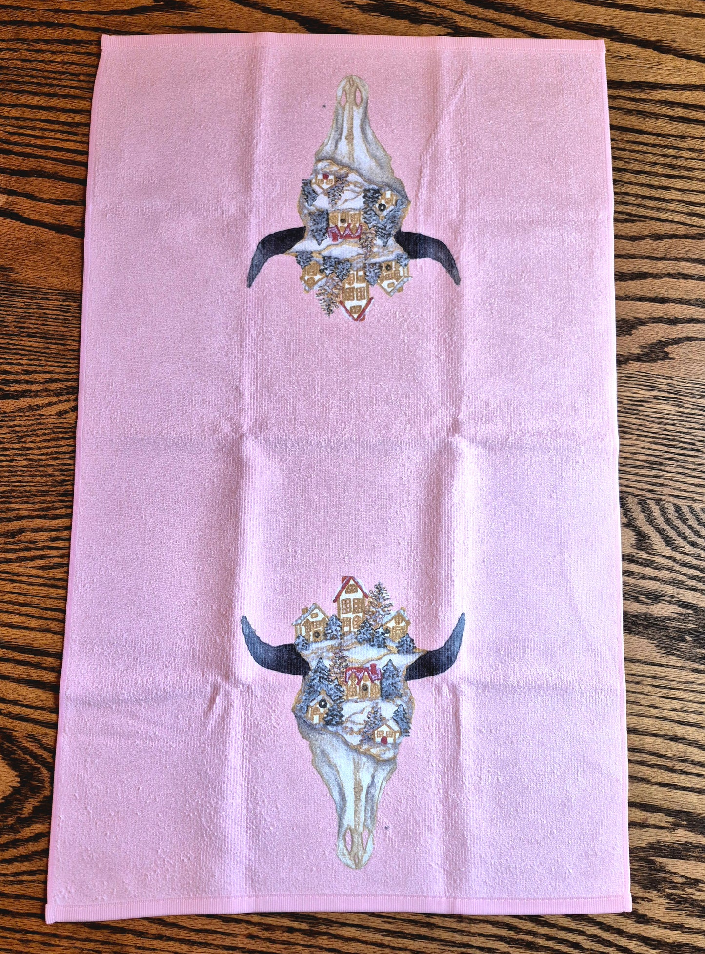 Hand Towel - "Christmas Village Skull"