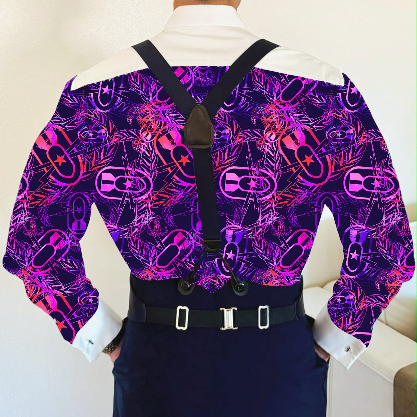 CUSTOM ORDER - Mess Dress Shirt (Men's) - "It's 5 o'clock Somewhere" (Orange on Purple)