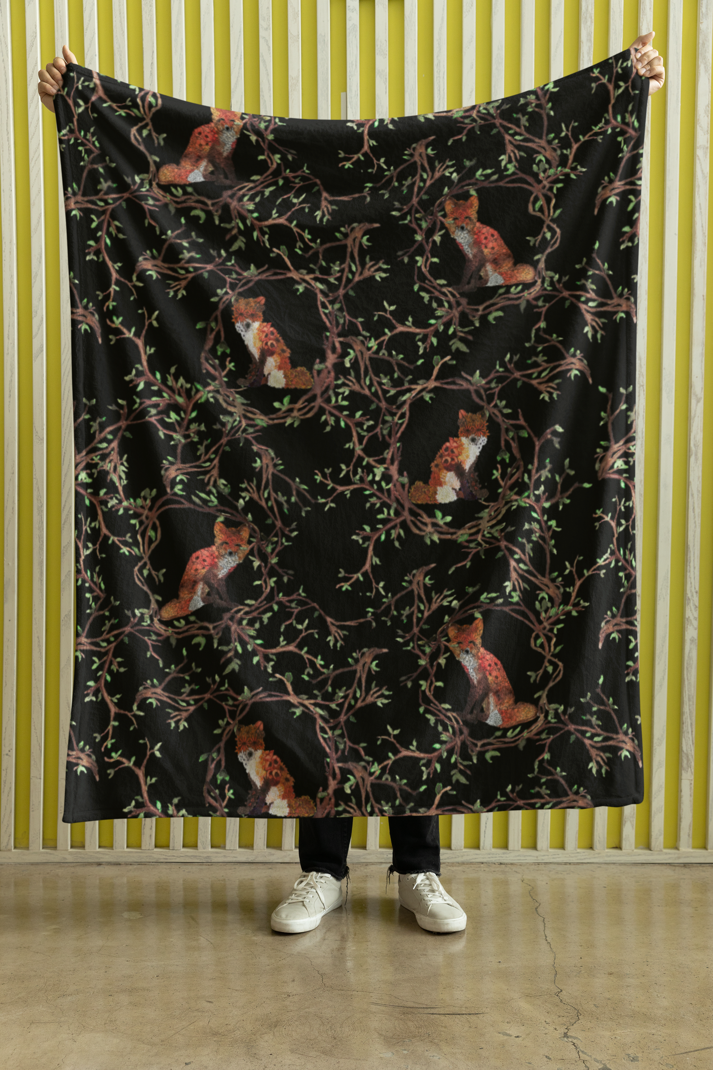 Pre-Order - Plush Throw Blanket - "Floral Fox"