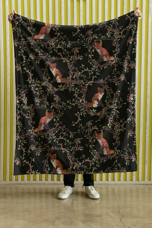 Pre-Order - Plush Throw Blanket - "Floral Fox"
