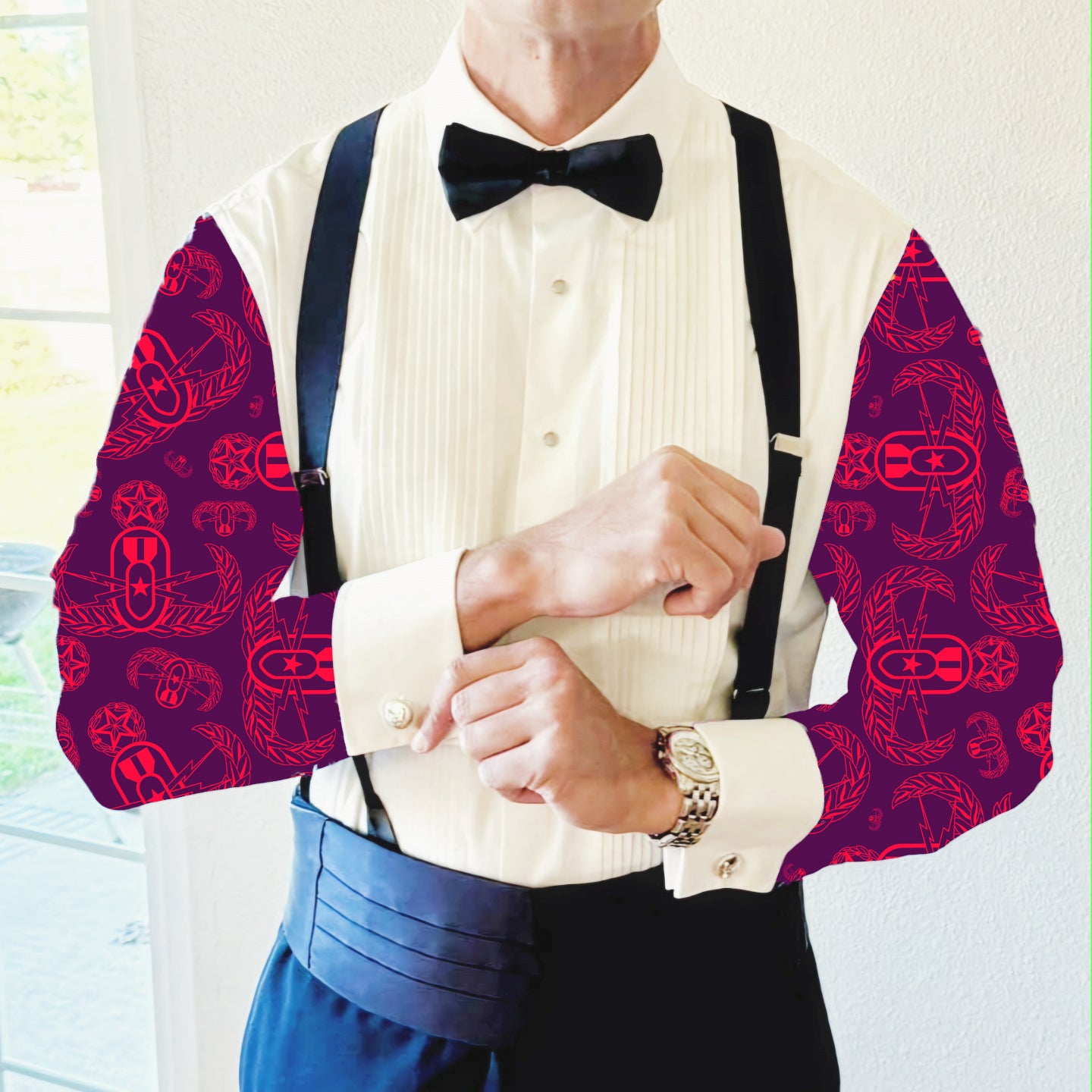 CUSTOM ORDER - Mess Dress Shirt (Men's) - "EOD Badges x 3" (Coral & Maroon)