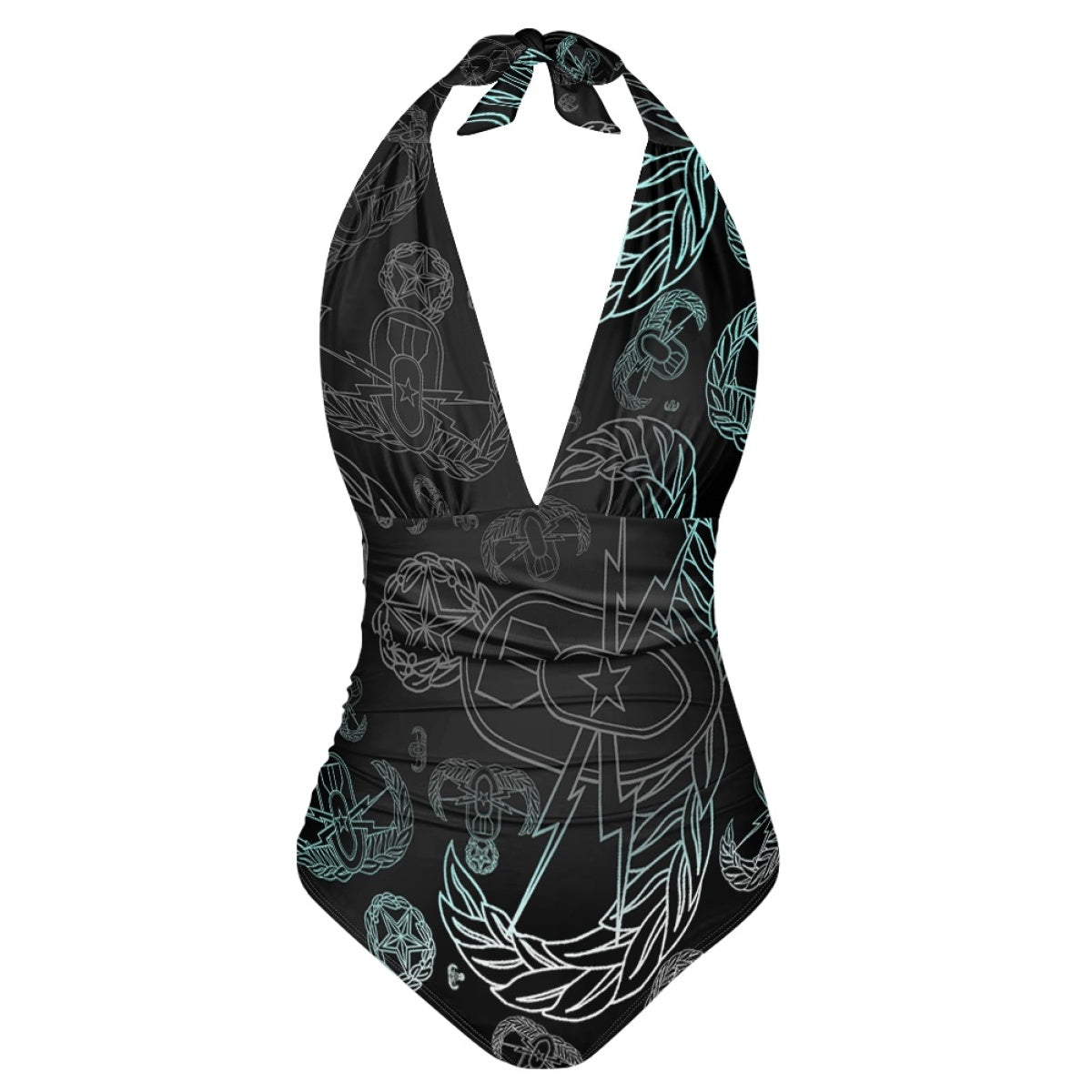 Women's Halter One-Piece - "EOD Mixed Badges" (Faded Turquoise)