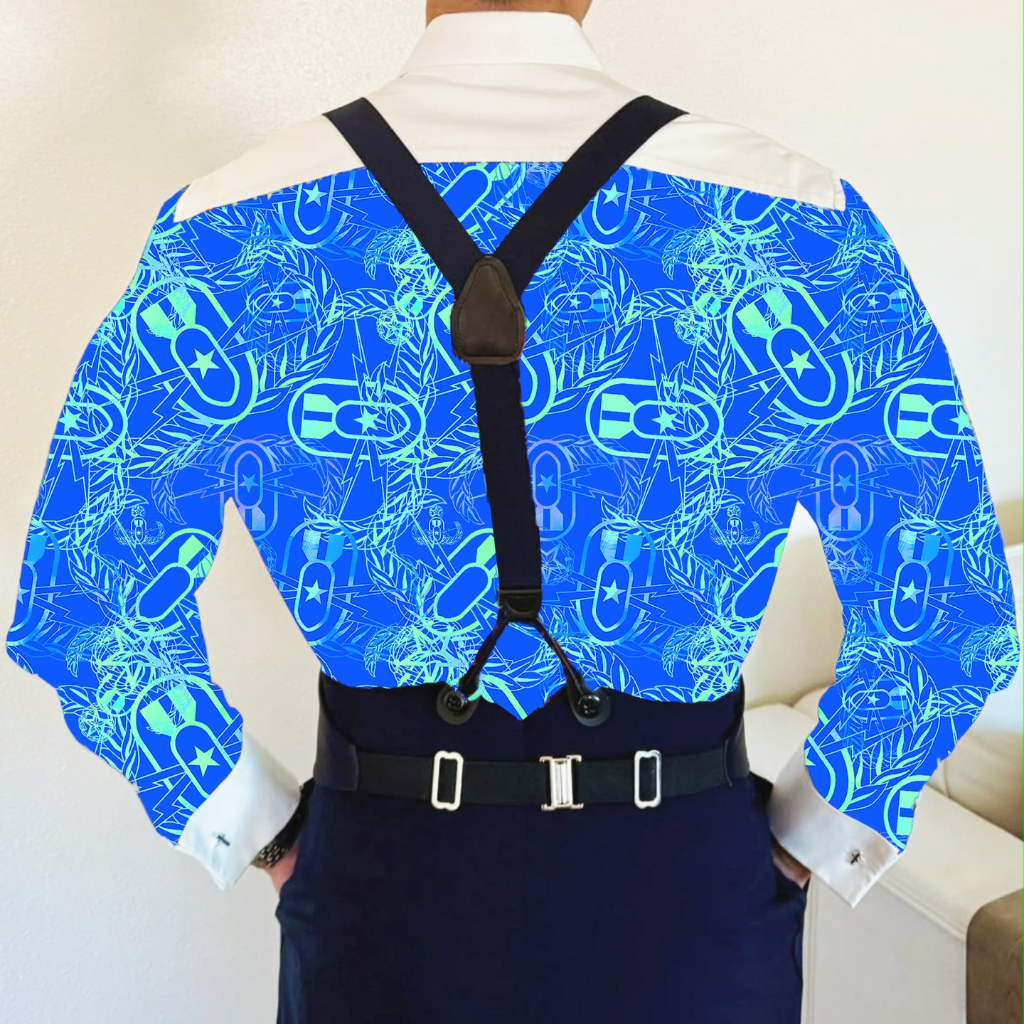 CUSTOM ORDER - Mess Dress Shirt (Men's) - "It's 5 o'clock Somewhere" (Green on Blue)