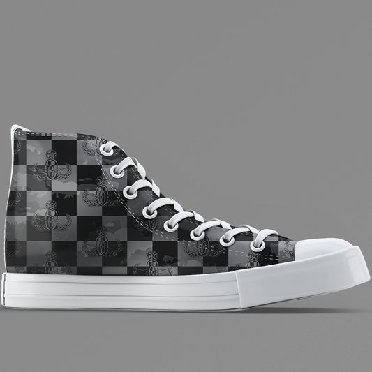 High Tops - "EOD Buffoulage Checkered Flag" (Faded Grey)