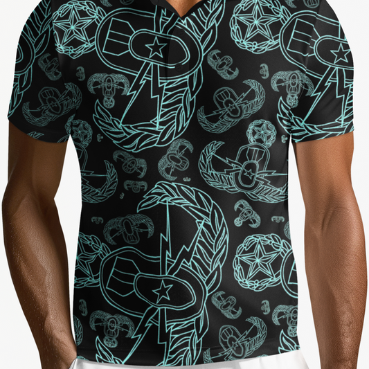 Print On Demand - Polo Shirt - "EOD Mixed Badges" (Turquoise on Black)