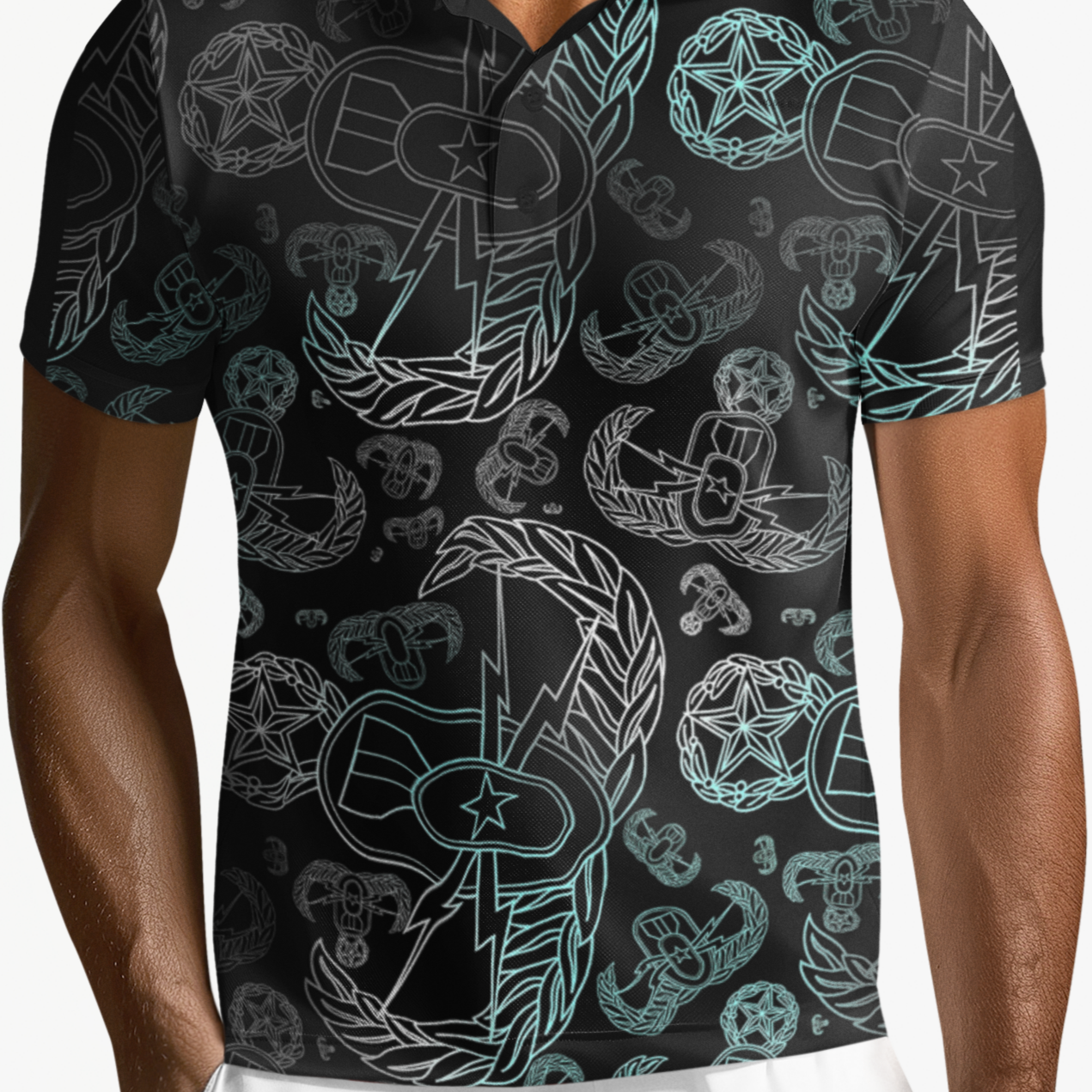 Polo Shirt - "EOD Mixed Badges" (Faded Turquoise)
