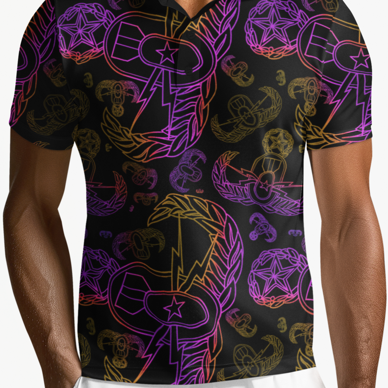Polo Shirt - "EOD Mixed Badges" (Purple/Yellow on Black)