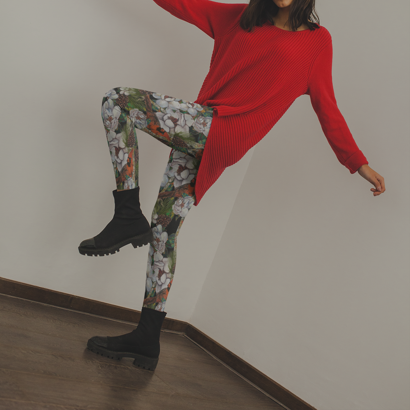 Leggings - "Cardinal Magnolia"