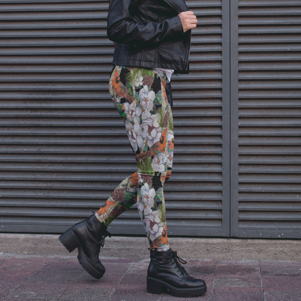 Leggings - "Cardinal Magnolia"