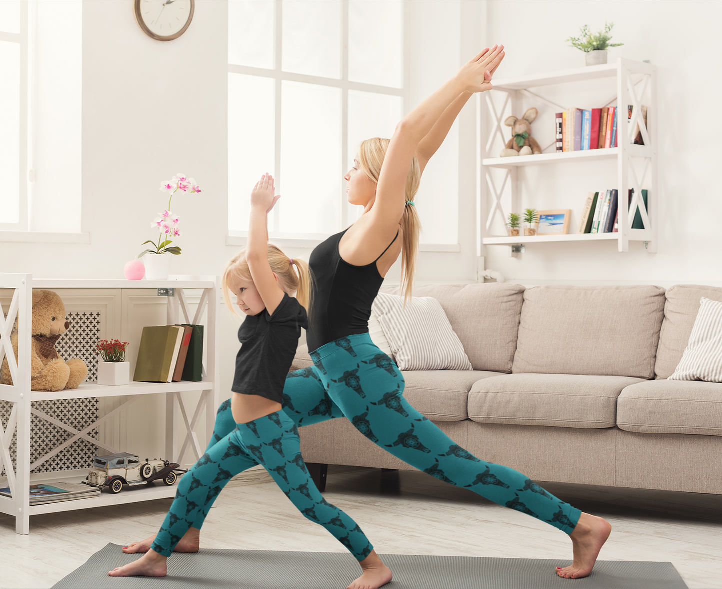 Mandala Bison Skull Youth Leggings with Pockets