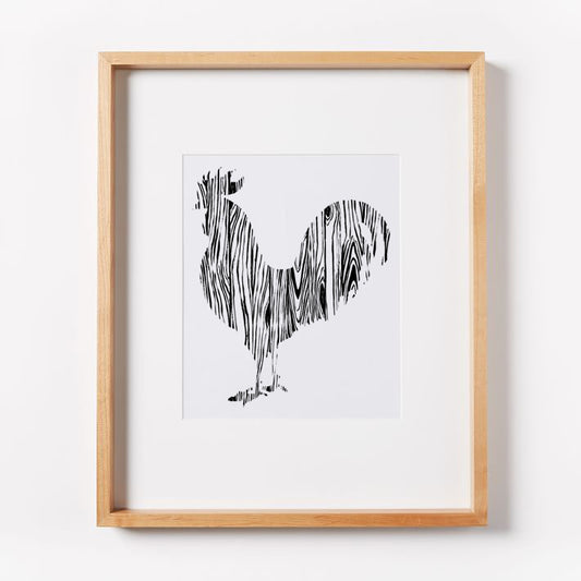 Wood Grain Rooster Black Print