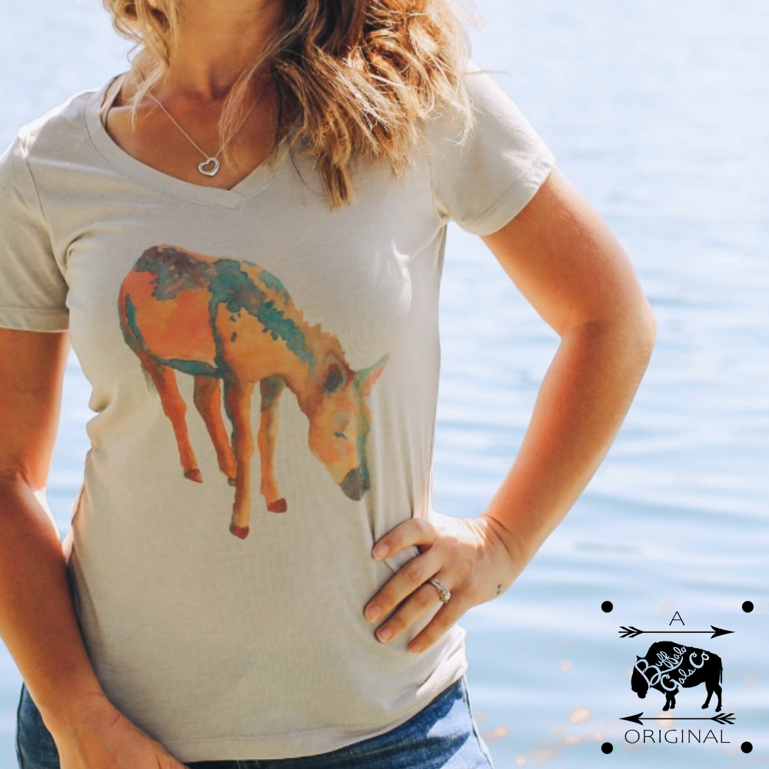 Desert Rain (Donkey/Burro) V-Neck T-Shirt